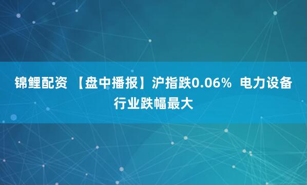 锦鲤配资 【盘中播报】沪指跌0.06%  电力设备行业跌幅最大