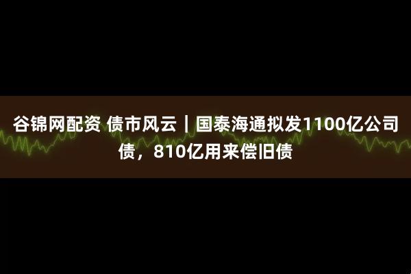 谷锦网配资 债市风云｜国泰海通拟发1100亿公司债，810亿用来偿旧债